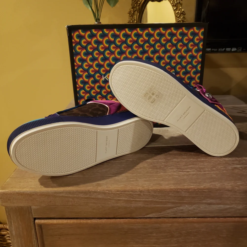 Last One! Kurt Geiger Multicolor Southbank Tag Leopard Low-Top Sneakers w/ Eagle - Picture 11 of 13
